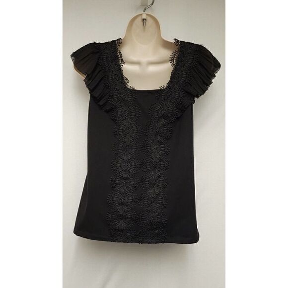 Marc New York Squre Neck Lace Ruffle Blouse Color Black Size M - Picture 6 of 8